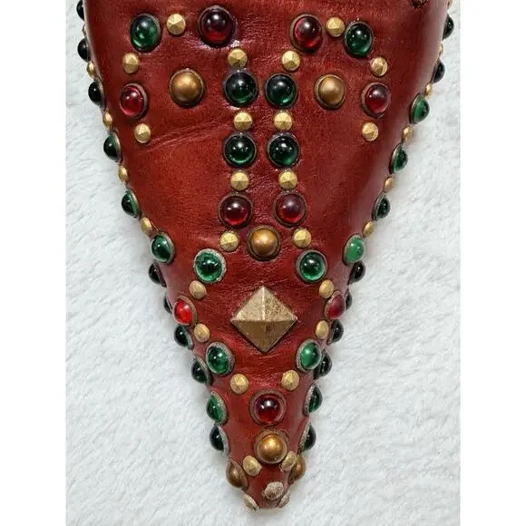 Vtg Giuseppe Zanotti Vicini Jeweled Red Leather Slingback Heels Italy 7B Medium - Picture 4 of 16